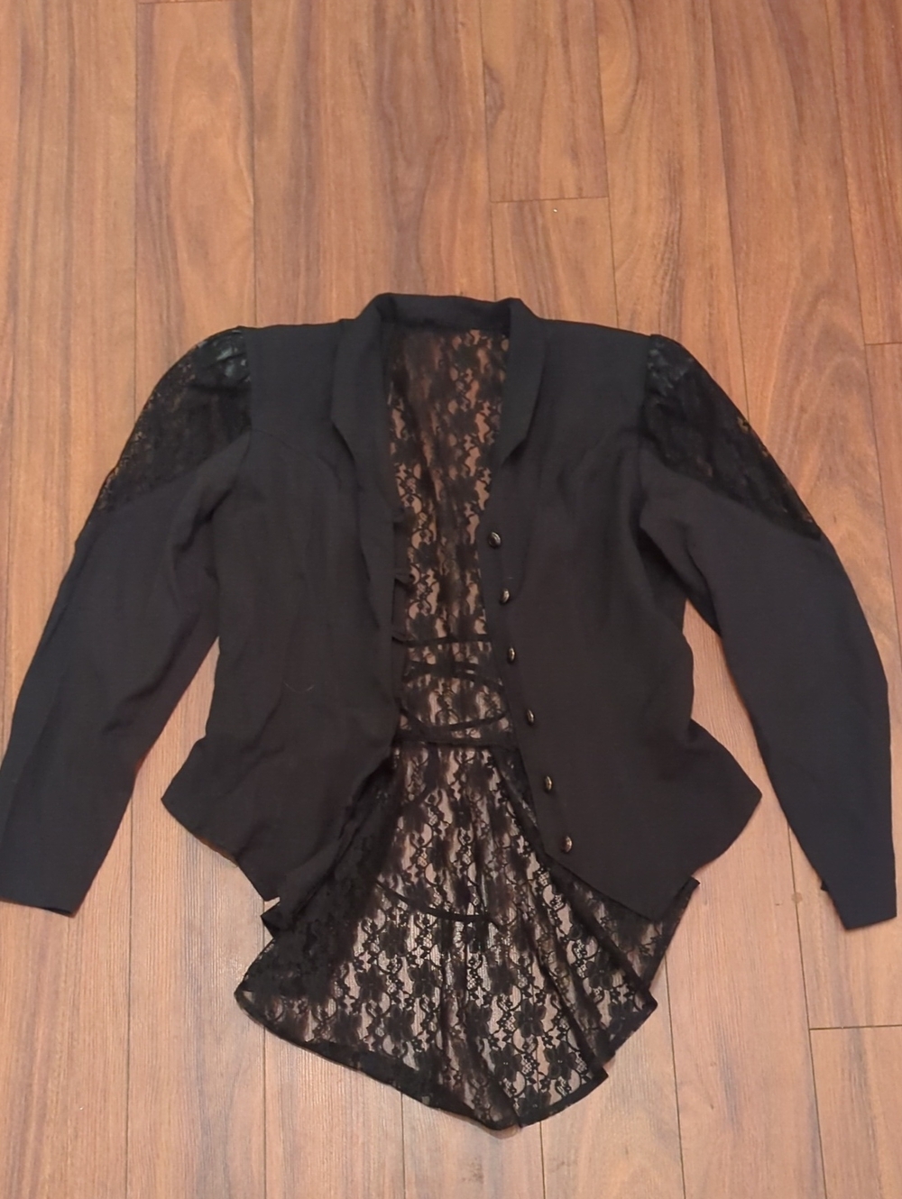 Vintage Women's Black Lace-Back Blazer Jacket S/M